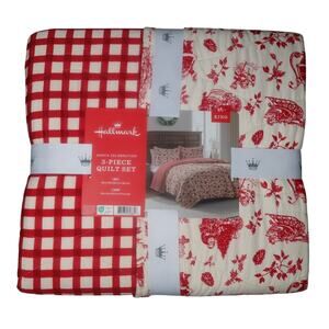 Hallmark Santa Celebration 3-Piece King Quilt Set – Red/White Reversible New